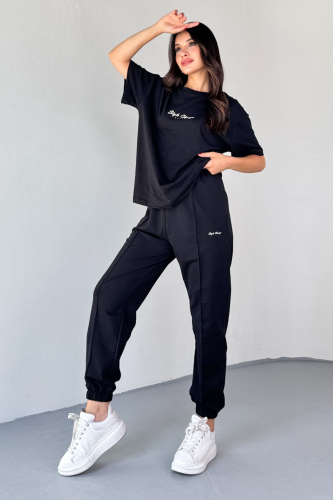 TKM-0051 Siyah Style Change Yazılı Tişört Paça Lastikli Pantolon İkili Takım - 2