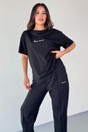TKM-0051 Siyah Style Change Yazılı Tişört Paça Lastikli Pantolon İkili Takım - 3