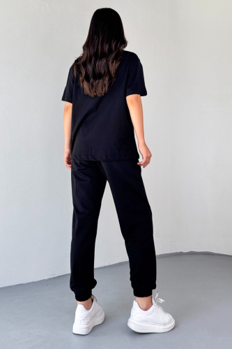TKM-0051 Siyah Style Change Yazılı Tişört Paça Lastikli Pantolon İkili Takım - 4