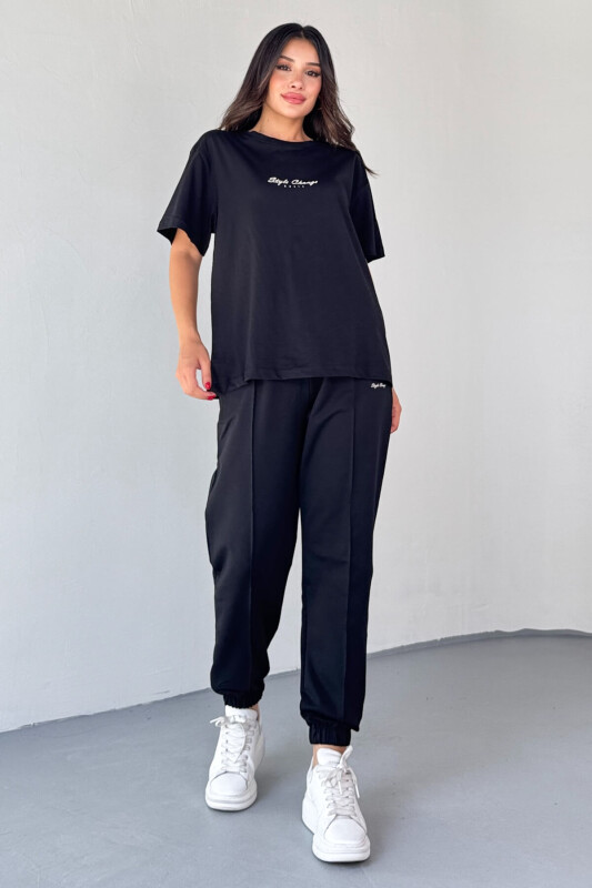 TKM-0051 Siyah Style Change Yazılı Tişört Paça Lastikli Pantolon İkili Takım - 5