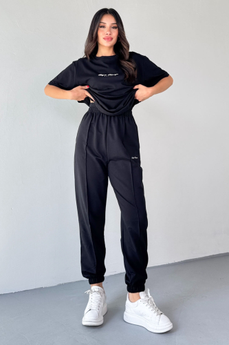 TKM-0051 Siyah Style Change Yazılı Tişört Paça Lastikli Pantolon İkili Takım - 6