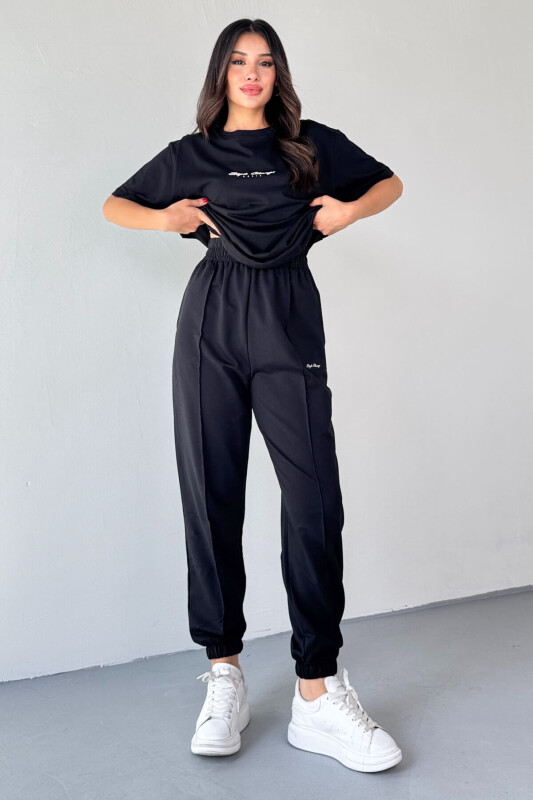 TKM-0051 Siyah Style Change Yazılı Tişört Paça Lastikli Pantolon İkili Takım - 6