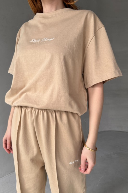 TKM-0051 Vizon Style Change Yazılı Tişört Paça Lastikli Pantolon İkili Takım - 4