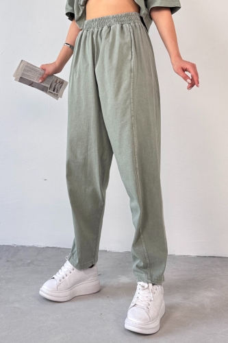 TKM-0057 Mint Yeşili Crop Tişört Şalvar Pantolon İkili Takım - 3