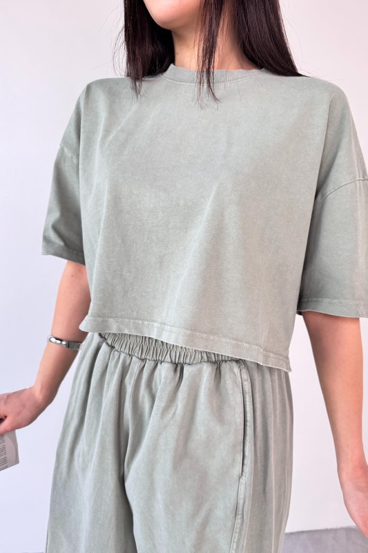 TKM-0057 Mint Yeşili Crop Tişört Şalvar Pantolon İkili Takım - 4