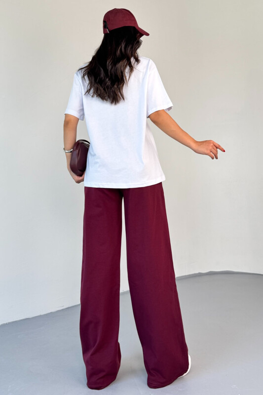 TKM-0065 Bordo Touch The Soul Yazılı Enjeksiyon Baskılı Tişört Salaş Pantolon İkili Takım - 6