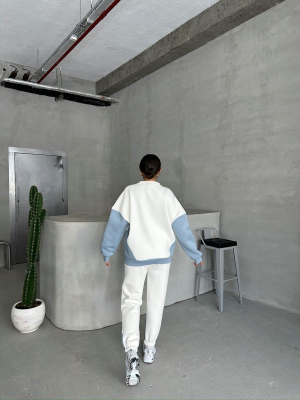 TKM-03628 Bebe Mavi Forever Yazı Baskılı Parçalı Salaş Sweat Jogger Üç İplik Şardonlu İkili Takım - 8