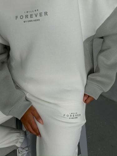 TKM-03628 Boyama Gri Forever Yazı Baskılı Parçalı Salaş Sweat Jogger Üç İplik Şardonlu İkili Takım - 3