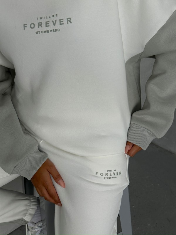 TKM-03628 Boyama Gri Forever Yazı Baskılı Parçalı Salaş Sweat Jogger Üç İplik Şardonlu İkili Takım - 3