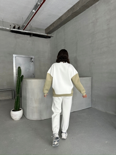 TKM-03628 Haki Forever Yazı Baskılı Parçalı Salaş Sweat Jogger Üç İplik Şardonlu İkili Takım - 7