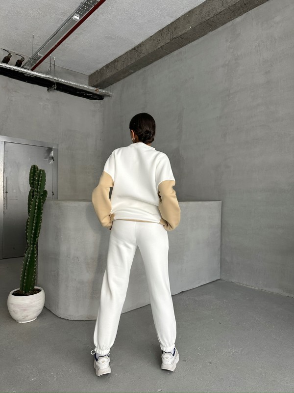 TKM-03628 Vizon Forever Yazı Baskılı Parçalı Salaş Sweat Jogger Üç İplik Şardonlu İkili Takım - 8