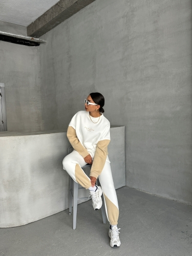 TKM-03628 Vizon Forever Yazı Baskılı Parçalı Salaş Sweat Jogger Üç İplik Şardonlu İkili Takım 