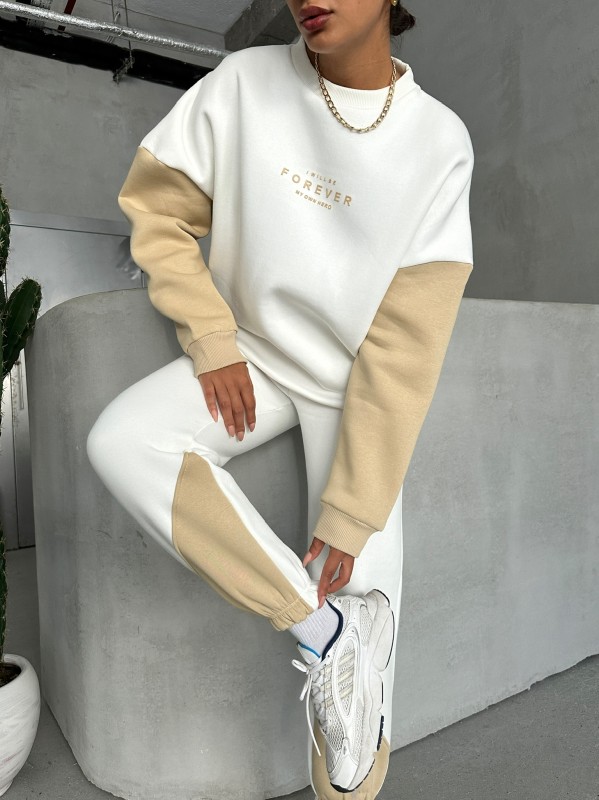 TKM-03628 Vizon Forever Yazı Baskılı Parçalı Salaş Sweat Jogger Üç İplik Şardonlu İkili Takım - 4