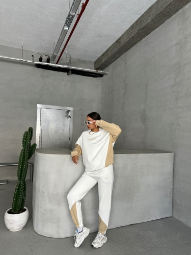 TKM-03628 Vizon Forever Yazı Baskılı Parçalı Salaş Sweat Jogger Üç İplik Şardonlu İkili Takım - 5