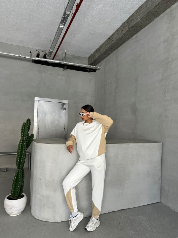 TKM-03628 Vizon Forever Yazı Baskılı Parçalı Salaş Sweat Jogger Üç İplik Şardonlu İkili Takım - 5