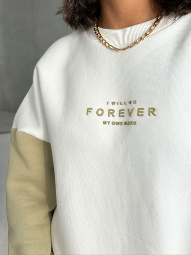TKM-03628 Vizon Forever Yazı Baskılı Parçalı Salaş Sweat Jogger Üç İplik Şardonlu İkili Takım - 3