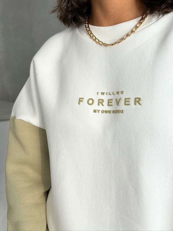 TKM-03628 Vizon Forever Yazı Baskılı Parçalı Salaş Sweat Jogger Üç İplik Şardonlu İkili Takım - 3