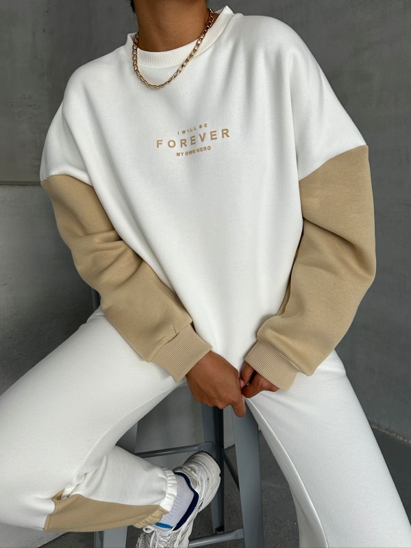 TKM-03628 Vizon Forever Yazı Baskılı Parçalı Salaş Sweat Jogger Üç İplik Şardonlu İkili Takım - 2
