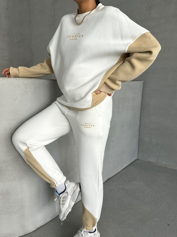 TKM-03628 Vizon Forever Yazı Baskılı Parçalı Salaş Sweat Jogger Üç İplik Şardonlu İkili Takım - 7