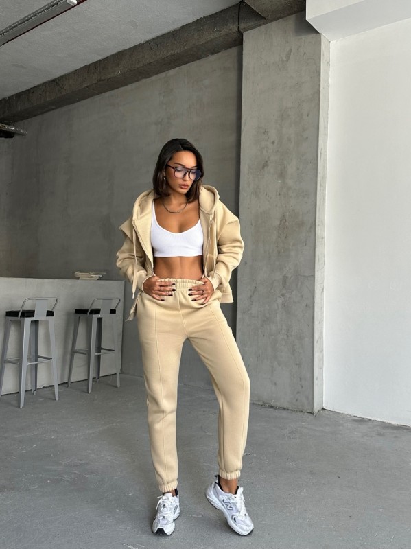 TKM-03638 Vizon Salaş Fermuarlı Hırka Jogger Eşofman Üç İplik Şardonlu Kumaş İkili Takım - 3