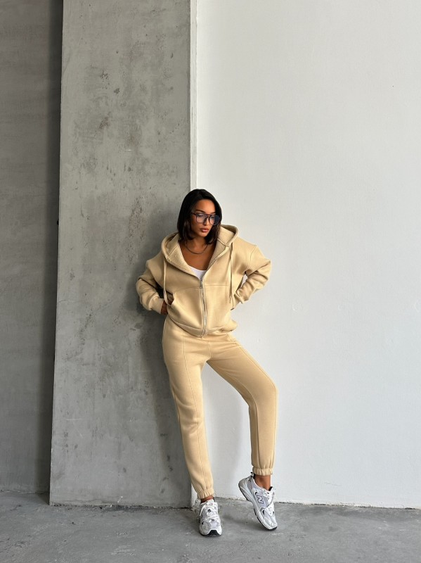 TKM-03638 Vizon Salaş Fermuarlı Hırka Jogger Eşofman Üç İplik Şardonlu Kumaş İkili Takım - 4