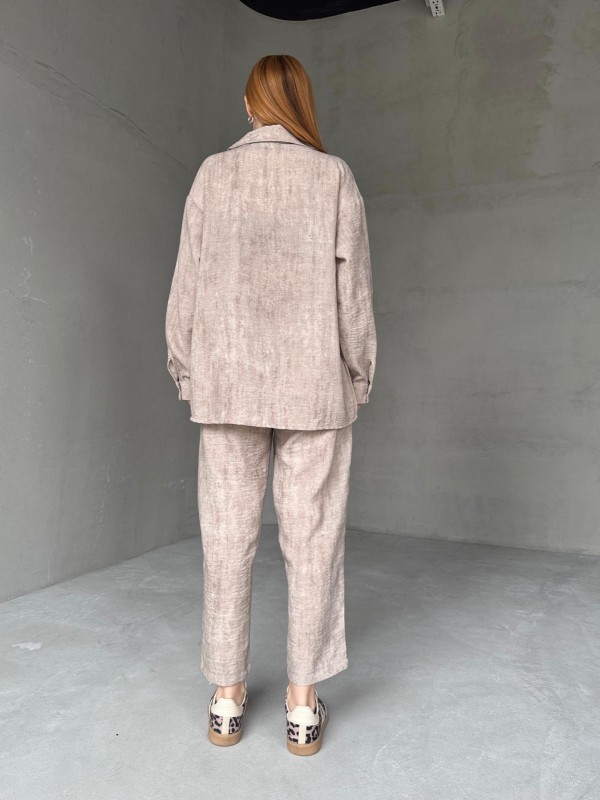 TKM-03659 Taş Rengi Yıkama Kumaş Cepli Salaş Gömlek Bel Lastikli Havuç Model Pantolon İkili Takım - 8