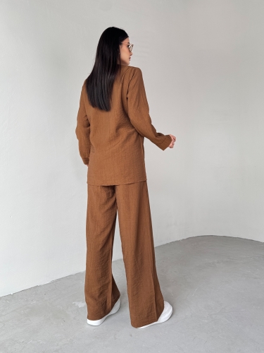 TKM-03686 Kahverengi Çapraz Bağlamalı Salaş Kimono Takım - 7
