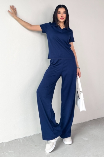TKM-03690 Lacivert Polo Yaka Bluz Salaş Pantolon İkili Takım - 3