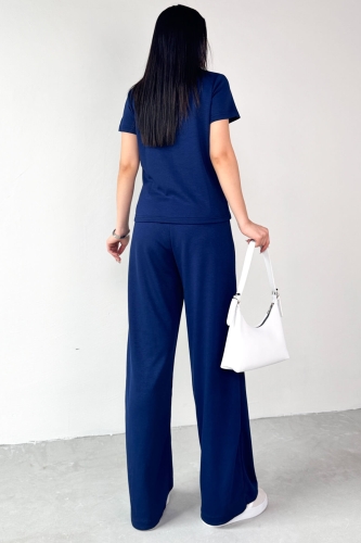 TKM-03690 Lacivert Polo Yaka Bluz Salaş Pantolon İkili Takım - 5