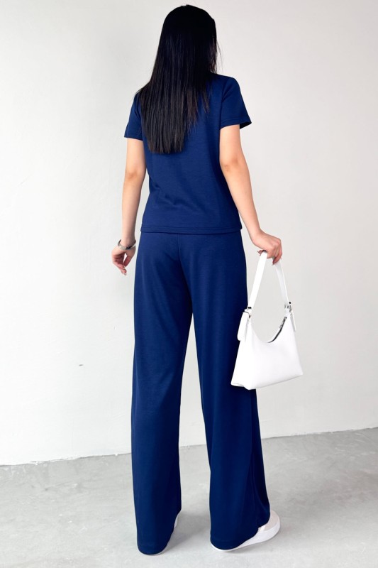 TKM-03690 Lacivert Polo Yaka Bluz Salaş Pantolon İkili Takım - 5