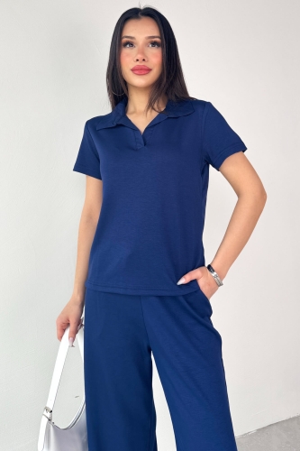 TKM-03690 Lacivert Polo Yaka Bluz Salaş Pantolon İkili Takım - 6