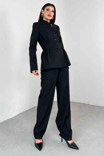 TKM-03708 Siyah Pensli Düğmeli Ceket Pantolon Casual Takım - Cappmoda (1)