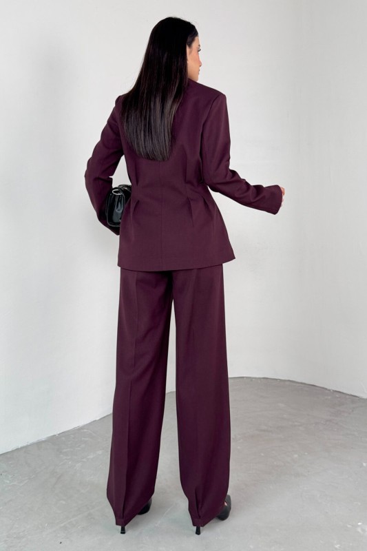 TKM-03708 Mürdüm Pensli Düğmeli Ceket Pantolon Casual Takım - 5