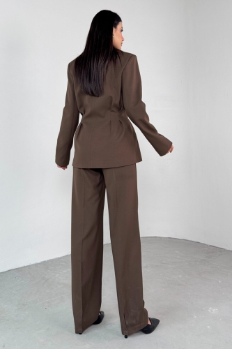 TKM-03708 Kahverengi Pensli Düğmeli Ceket Pantolon Casual Takım - 4