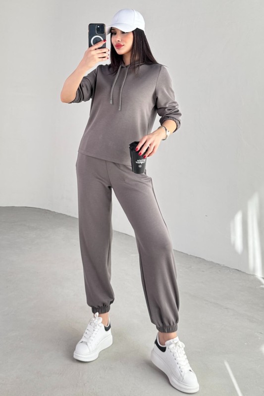 TKM-1104 Antrasit Modal Kumaş Kapüşonlu Bluz Jogger Alt İkili Salaş Takım - 3