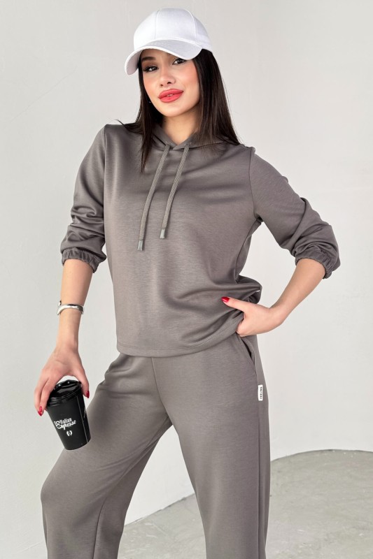 TKM-1104 Antrasit Modal Kumaş Kapüşonlu Bluz Jogger Alt İkili Salaş Takım - 2