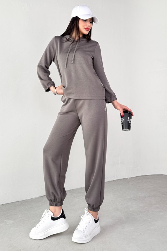 TKM-1104 Antrasit Modal Kumaş Kapüşonlu Bluz Jogger Alt İkili Salaş Takım - 4