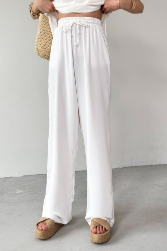 TKM-13256 Beyaz İp Askılı Bluz Salaş Pantolon İkili Takım - 6