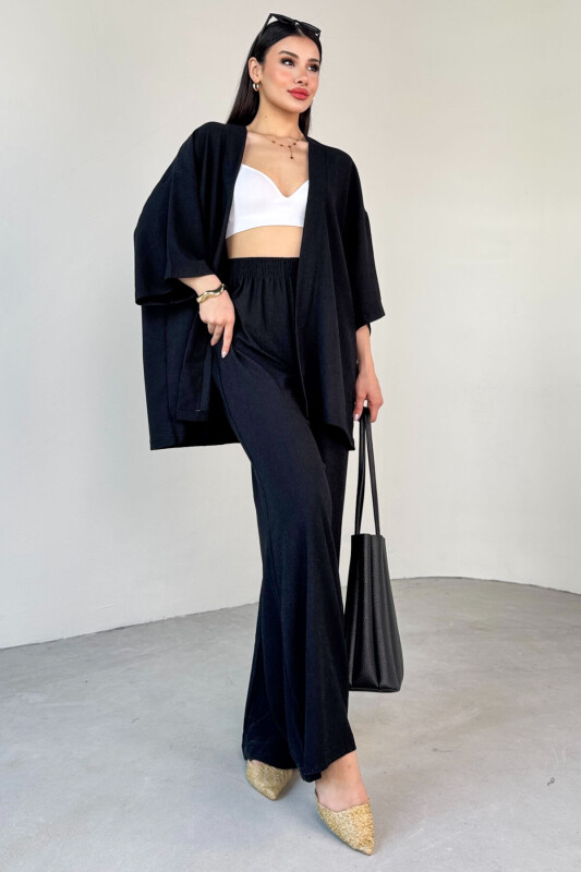 TKM-13297 Siyah Modern Kesim Kimono & Salaş Pantolon Yazlık İkili Takım - 3