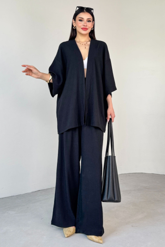 TKM-13297 Siyah Modern Kesim Kimono & Salaş Pantolon Yazlık İkili Takım - 6