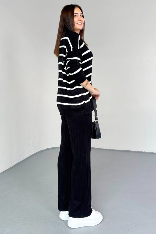 TKM-13340 Siyah Yatay Çizgili Polo Yaka Triko Takım - 3