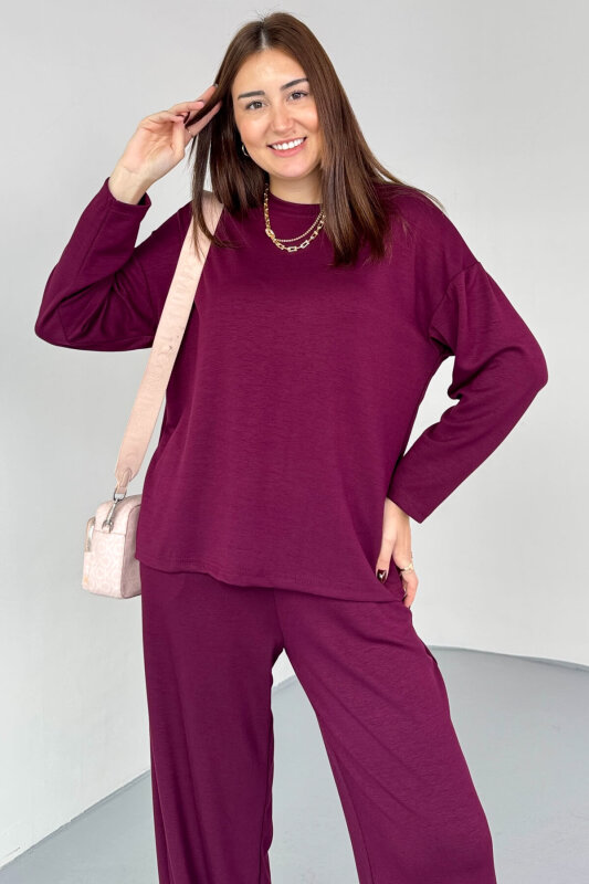 TKM-13344 Bordo Modal Kumaş Basic İkili Takım - 4
