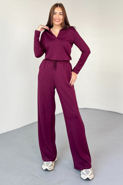 TKM-13345 Bordo Polo V Yaka Modal Kumaş Spor Takım 