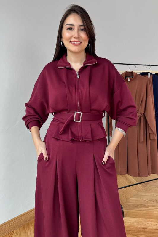 TKM-13351 Bordo Korse Detaylı Fermuarlı Modal Takım - 5