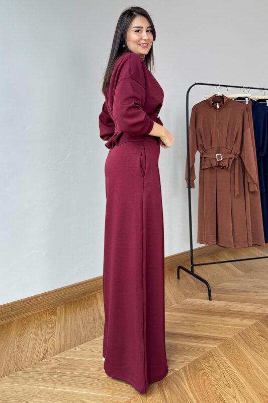 TKM-13351 Bordo Korse Detaylı Fermuarlı Modal Takım - 3