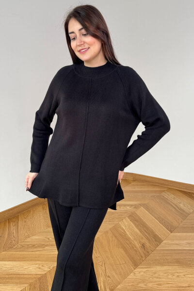 TKM-13359 Siyah Yarım Balıkçı Çelik Örme Triko Takım - Cappmoda (1)