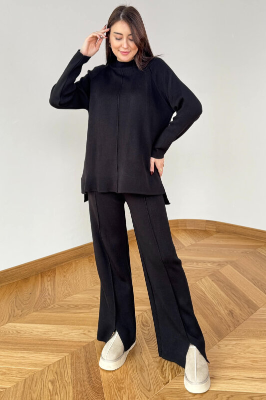 TKM-13359 Siyah Yarım Balıkçı Çelik Örme Triko Takım - 1