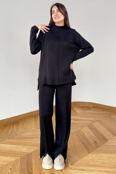 TKM-13359 Siyah Yarım Balıkçı Çelik Örme Triko Takım - 5