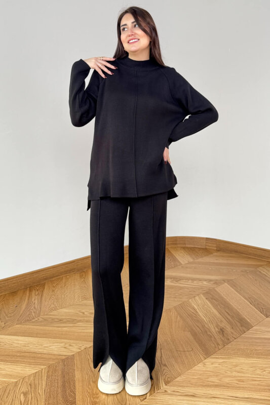 TKM-13359 Siyah Yarım Balıkçı Çelik Örme Triko Takım - 5