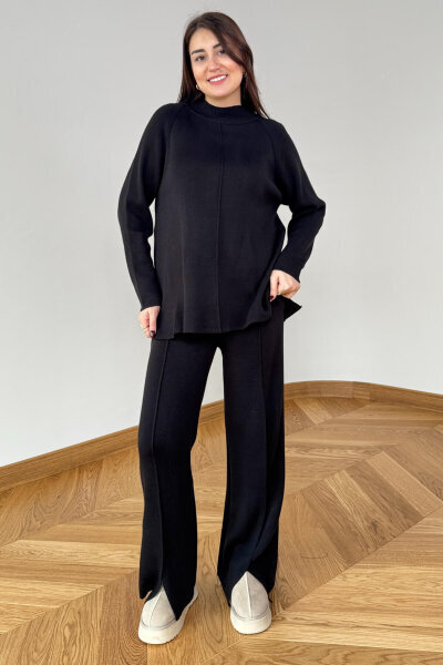 TKM-13359 Siyah Yarım Balıkçı Çelik Örme Triko Takım - 6